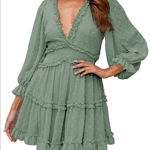 Mint Ruffle Mini Dress - Picture 1 of 7
